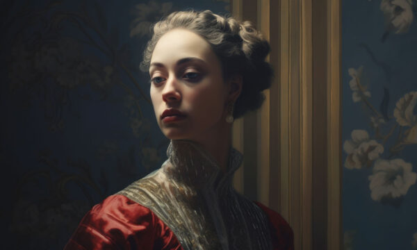 Portrait of a elegant woman in victorian period clothing and flo Portrait of a elegant woman in victorian period clothing and flo